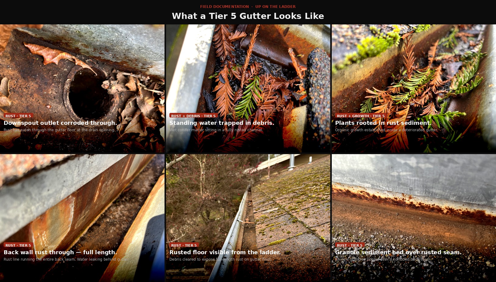 Tier 5 gutter failure — Napa County field photo